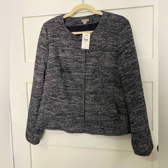 J Jill Women’s Medium Black Gray Tweed Wool Blend Collarless Blazer Jack… - Picture 1 of 10